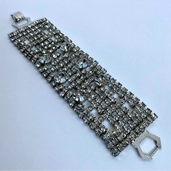 RHINESTONE CRYSTAL WIDE CUFF BRACELET - Picture 4 of 8